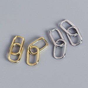 *NEW 925 Sterling Silver Double Oval Hoop Earrings